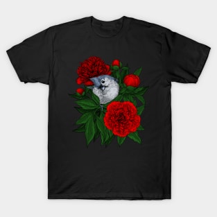 Bird on a red peony bouquet T-Shirt